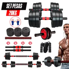 GENERICO - Set Pesas Convertible 20kg Importado Salta Soga + Rueda Ab + guantes