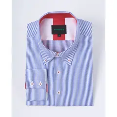 ANDREW'S TIES - Camisa Casual A Rayas Azul con detalle Rojo