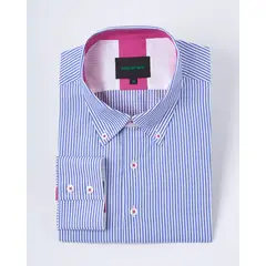 ANDREW'S TIES - Camisa Casual A Rayas Azul con detalle Fucsia