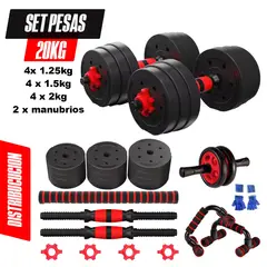 HOLGU - Set 20kg Convertible Barra-Mancuernas Rueda AB+Push Guantes