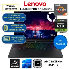 LENOVO - Laptop LEGION PRO 5 16ADR10 AMD RYZEN 9-RAM 32 GB SSD 1 TB 16" WQXGA RTX 5060 con 8 GB GDDR7