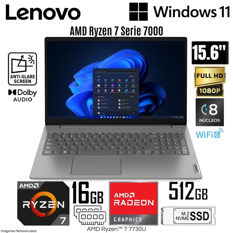Laptop V15 G4 ABP AMD Ryzen 7-7730U RAM 16GB SSD 512GB 15.6" FHD - 82YY002YLM