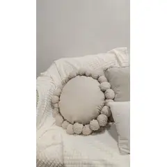 GENERICO - Cojín Circular Suave Pom Pom Beige 45x45 cm
