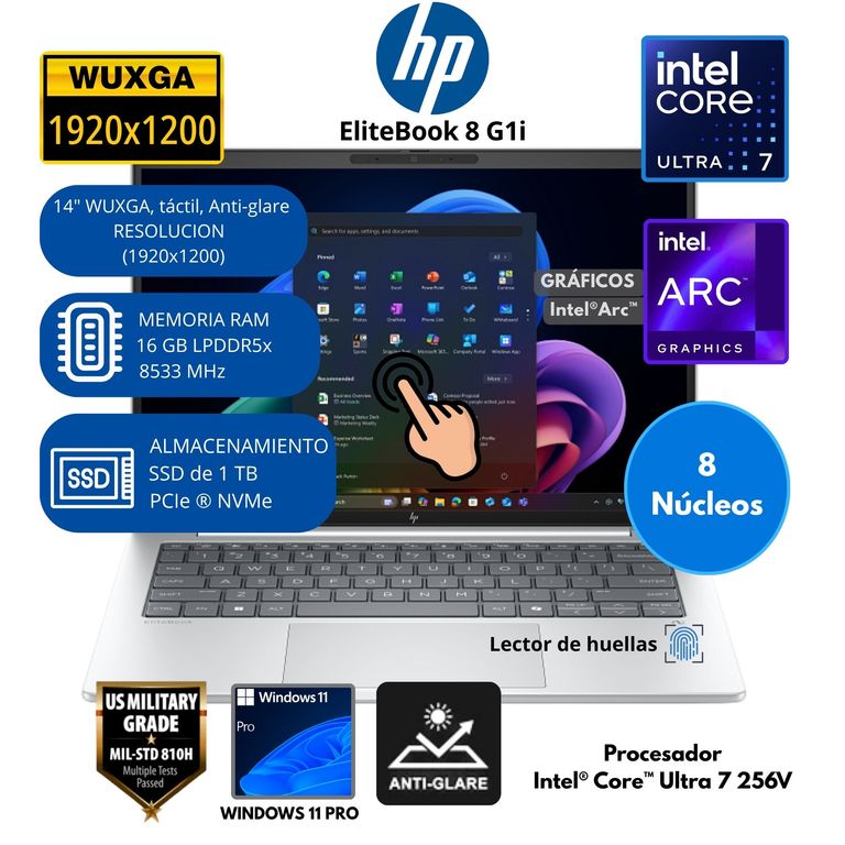 Laptop EliteBook 8 Intel Core Ultra 7 RAM 16 GB SSD 1 TB 14"WUXGA Windows 11 PRO