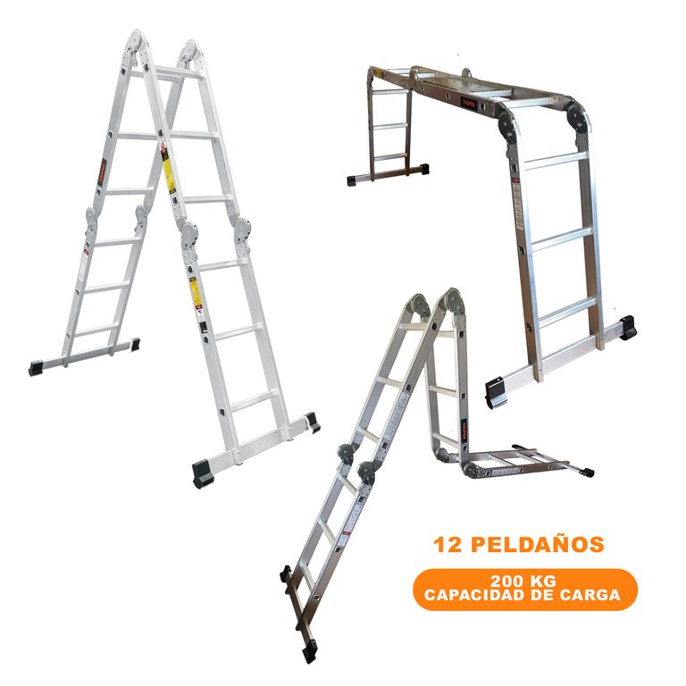 Escalera multiposición 12 peldaños, Tipo I,