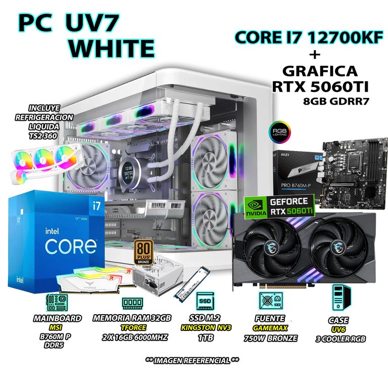 Computadora PC Gamer Core i7 12700KF RAM 32GB SSD 1TB GRAFICA RTX 5060TI 8GB
