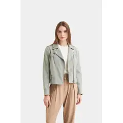 VELEZ - Vélez Casaca Biker En Cuero Gamuza Mujer Fit Agua Marina