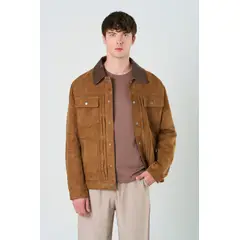 VELEZ - Vélez Casaca Aron En Gamuza Hombre Detalle Cuero Cafe Claro