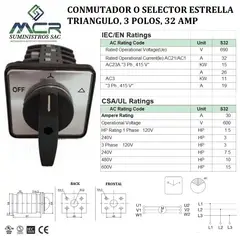 GENERICO - CONMUTADOR O SELECTOR ESTRELLA TRIANGULO 3 POLOS, 32 AMP