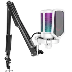 FIFINE - Micrófono Gamer A6T WHITE Soporte de brazo