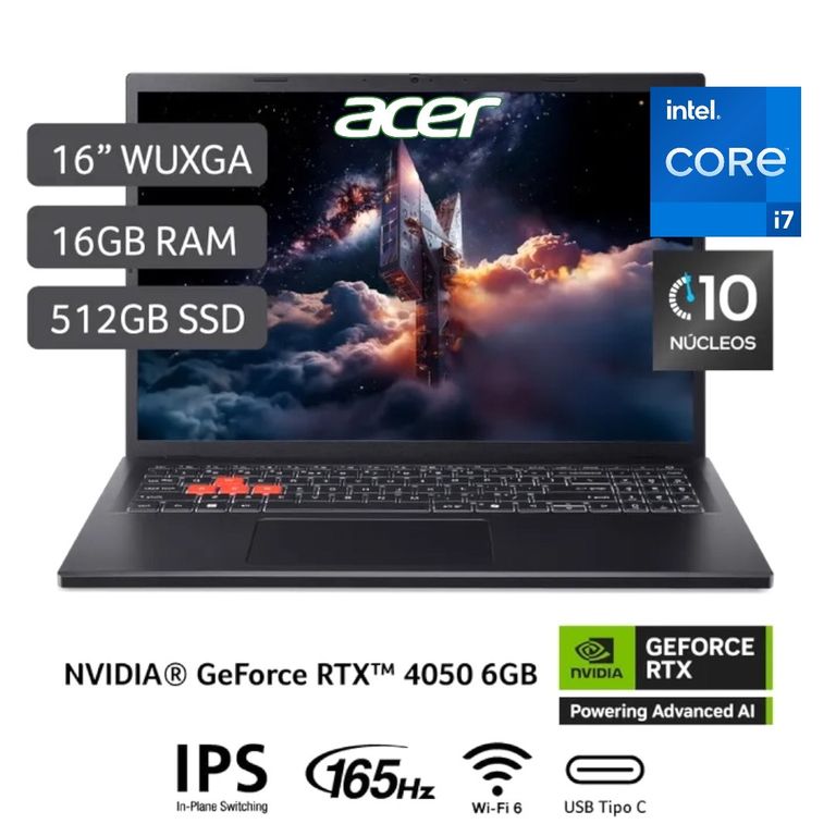 Laptop Gamer Intel Core i7 13620H RTX 4050-6GB 16GB RAM 512SSD 16 WUXGA Win11