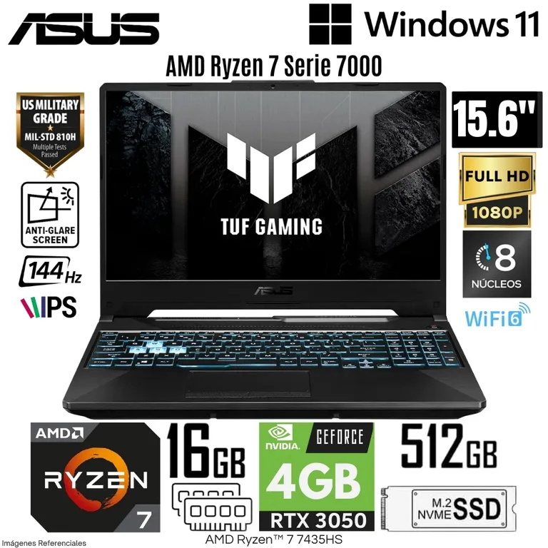 Laptop TUF Gaming A15 FA506NCR-HN019 AMD Ryzen 7 7435HS 16GB RAM 512GB SSD RTX 3050-4GB 15.6" FHD
