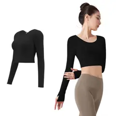 GENERICO - Top Deportivo Manga Larga con Copas - Espalda Cruzada