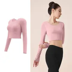 GENERICO - Top Deportivo Manga Larga con Copas - Espalda Cruzada