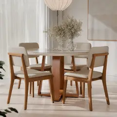 PAZART MUEBLES - COMEDOR 4 SILLAS REDONDO MADERA 1.2 CLASSIC LINO BEIGE