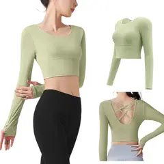 GENERICO - Top Deportivo Manga Larga con Copas - Espalda Cruzada