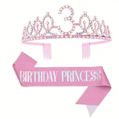 GENERICO - CORONA DE CUMPLEAÑOS PARA 3 AÑOS( BANDA + CORONA )