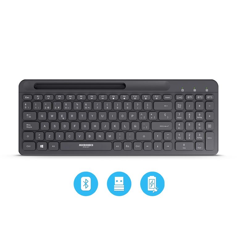 Teclado 3 Modos: BT/Inalambrico/Recargable Shelby K605-3m