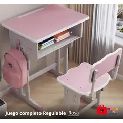 GENERICO - Juego de Escritorio y Silla Infantil Regulable Color Rosa