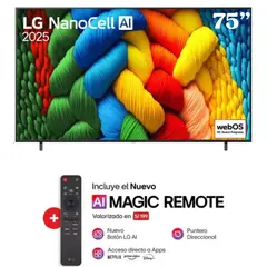 LG - TELEVISOR NANOCELL 75" UHD 4K SMART TV CON THINQ AI 75NANO80ASA- 2025