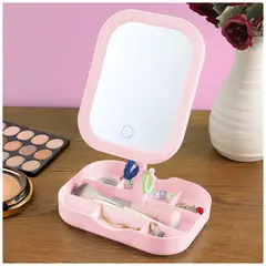 KELLER - Espejo LED con Organizador para Maquillaje 360° Rosado A31