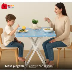 GENERICO - Mesa Plegable multiusos con diseño Celeste con flores