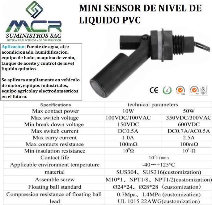 MINI SENSOR DE NIVEL DE LIQUIDO EN PVC