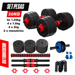 HOLGU - Set Pesas Convertible 30kg Importado + Salta Soga + Rueda Ab + guantes gratis