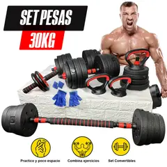 HOLGU - Pesas 30kg Set Convertible Barra Recta Pesa Rusa Importado