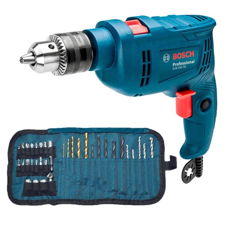 Taladro Percutor Eléctrico 550W + 34 accesorio puntas y brocas