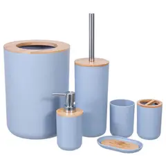 ELMEJORPRECIO - Set de Baño con Bambú Estilo Moderno de 6 Piezas Aura Gris