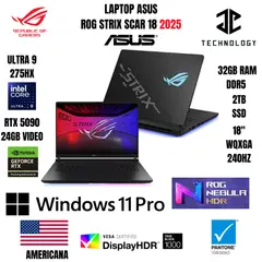 ASUS - LAPTOP ROG STRIX SCAR 18 ULTRA 9 275HX / 32GB RAM DDR5 / 2TB SSD / RTX 5090 24GB VIDEO