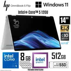 HP - Laptop OmniBook 5 Flip 14-FP0013DX Intel Core 5 120U 8GB RAM 512GB SSD 14" 2K Touch - Silver