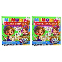 GENERICO - PACK 2 KIT EDUCATIVO JUEGO 5 EN 1 MEMORIA AJEDREZ DAMAS Y LUDO
