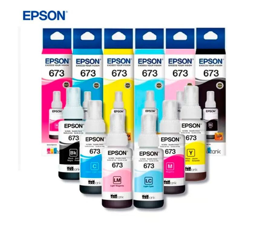 Kit de Botellas Tinta T673 Negro y Colores Original