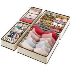 GENERICO - Pack De 4 Organizadores De Ropa Interior Plegables Beige