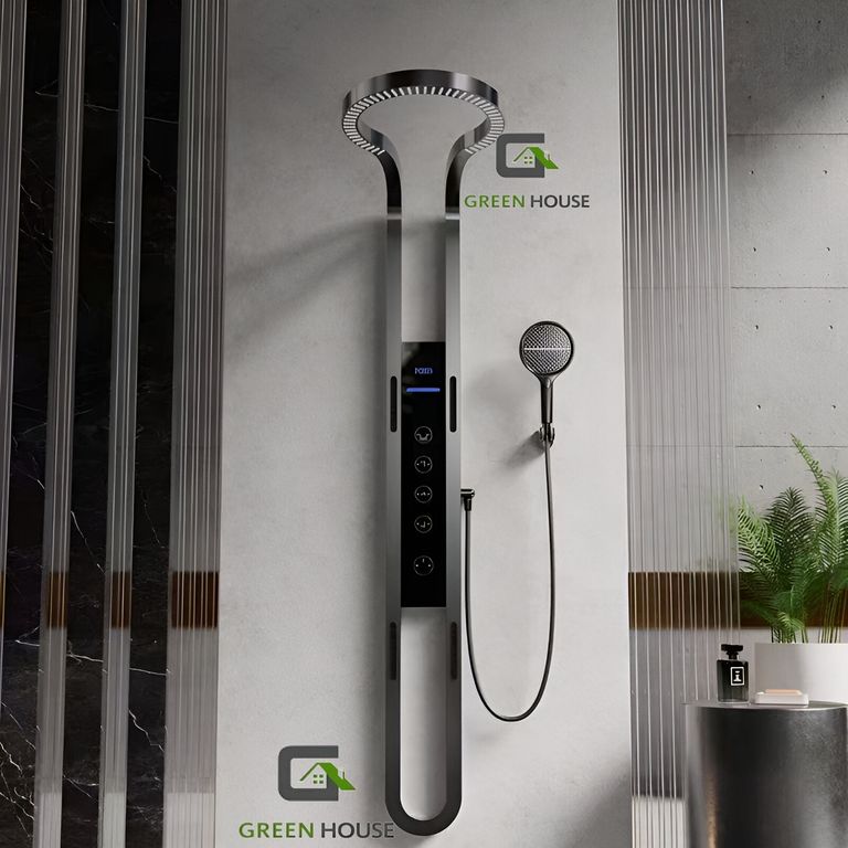 ELEGANTE COLUMNA DE DUCHA COLOR GRIS HIDROELECTRICA ACERO INOXIDABLE
