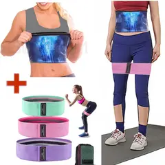 OEM - Set 3 Bandas Ligas Resistencia + Faja Reductora Efecto Sauna