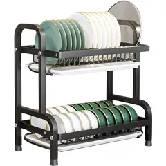 GENERICO - Escurridor de Platos 2 Niveles de Acero Inoxidable