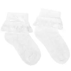 GENERICO - Medias Calcetines Niña con Blondas y Lazo Blanco - Blanco V2