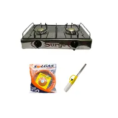 COCINAS SURGE - Cocina de mesa 2 hornillas a gas + Regulador Premium con manguera + Encendedor de cocina