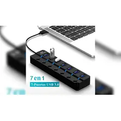 GENERICO - HUB 7 PUERTOS CON ALIMENTACION A CORRIENTE E INTERRUPTOR 3.0 DELCOM