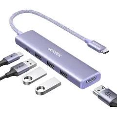 UGREEN - Hub 5 En 1 USB-C HDMI 4K 3x USB-A 30 PD 100W 35582 Plateado.