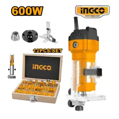 INGCO TOOLS - RUTEADORA MANUAL 600W PLM6001 + SET 12 PZ FRESAS 6MM AKRT1201
