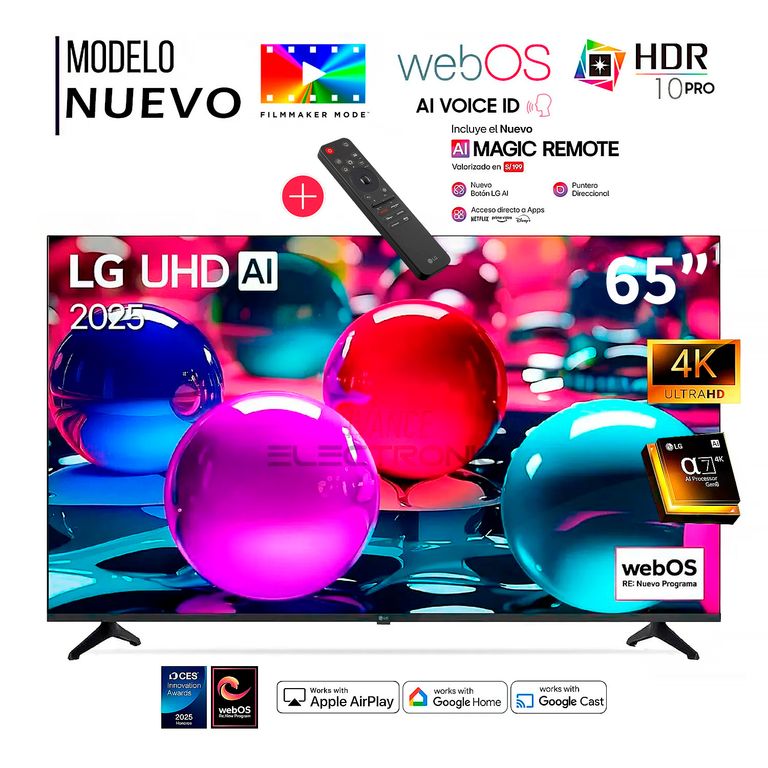 Televisor 65" Pulg Ultra HD 4K AI ThinQ 65UA7300PSB Modelo 2025 + Control Inteligente MAGIC