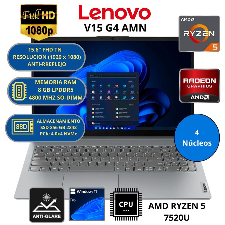 Laptop AMD RYZEN 5-RAM 8 GB SSD 256 GB 15.6" FHD WINDOWS 11