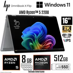 HP - Laptop OmniBook X Flip 16-BE0003DX AMD Ryzen 5 220U 8GB RAM 512GB SSD 16" 2K IPS - Grey