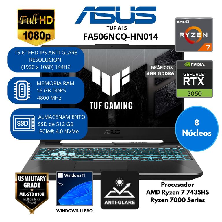 Laptop TUF A15 AMD Ryzen 7 (FA506NCQ-HN014) RAM 16 GB SSD 512 GB 15.6"FHD Windows 11 PRO
