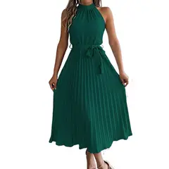 TIOZONEY - Vestido sin mangas con cuello halter-Verde