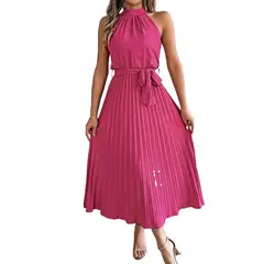 TIOZONEY - Vestido sin mangas con cuello halter-Rosa